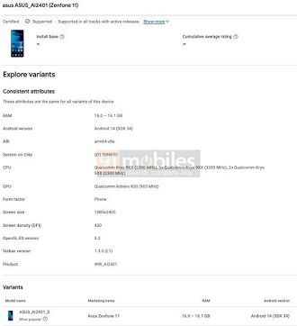 Zenfone 11 no Google Play Console